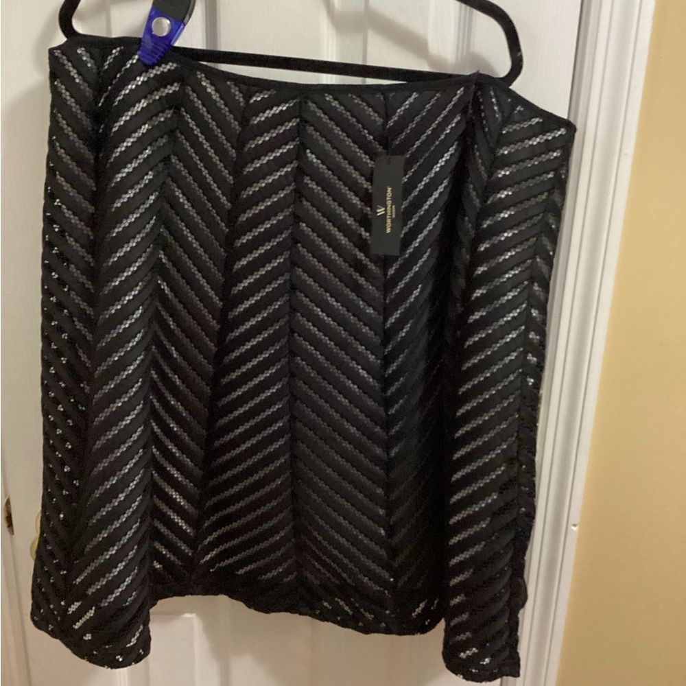 Worthington Black and Gray Chevron A-Line Skirt